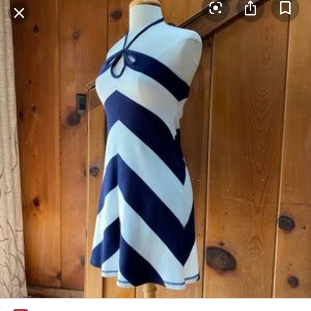 Dark blue and white Anthropologie halter dress.